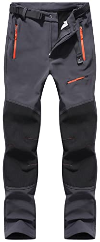 DAFENP Herren Wanderhose Outdoorhose Wasserdicht Softshellhose Winddicht Winter Skihose Snowboardhose Warm Gefüttert Trekkinghose KZ41035M-Grey1-L von DAFENP