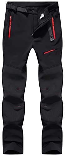 DAFENP Herren Wanderhose Skihose Wasserdicht Softshellhose Winddicht Winter Outdoorhose Snowboardhose Warm Gefüttert Trekkinghose KZ41065M-Black-2XL von DAFENP
