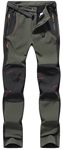 DAFENP Herren Wanderhose Skihose Wasserdicht Softshellhose Winddicht Winter Outdoorhose Snowboardhose Warm Gefüttert Trekkinghose MSKZ21035M-ArmyGreen-XS von DAFENP
