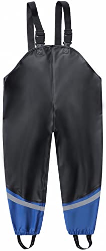 DAFENP Kinder Regenhose Wasserdicht Matschhose Winddicht Regenlatzhose mit Atmungsaktiv Textilfutter Buddelhose für Jungen Mädchen YK1665H-Black-RoyalBlue-104 von DAFENP