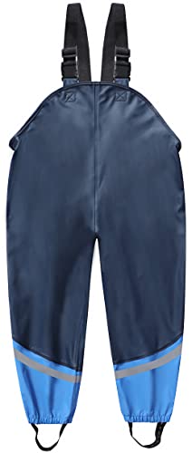 DAFENP Kinder Regenhose Wasserdicht Matschhose Winddicht Regenlatzhose mit Atmungsaktiv Textilfutter Buddelhose für Jungen Mädchen YK1665H-DarkBlue-SkyBlue-104 von DAFENP