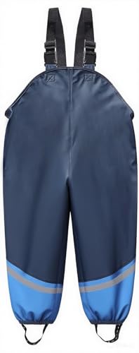 DAFENP Kinder Regenhose Wasserdicht Matschhose Winddicht Regenlatzhose mit Atmungsaktiv Textilfutter Buddelhose für Jungen Mädchen YK1665H-DarkBlue-SkyBlue-116 von DAFENP