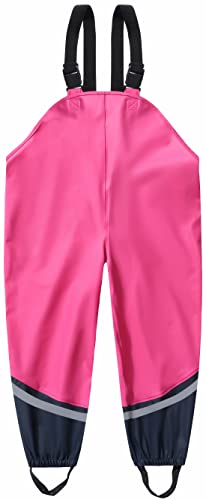 DAFENP Kinder Regenhose Wasserdicht Matschhose Winddicht Regenlatzhose mit Atmungsaktiv Textilfutter Buddelhose für Jungen Mädchen YK1665H-RoseRed-NavyBlue-92 von DAFENP