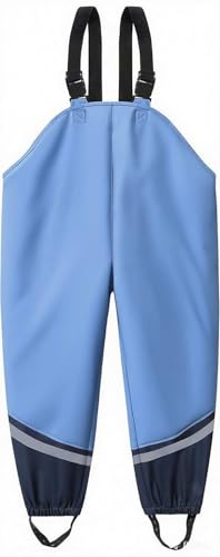 DAFENP Kinder Regenhose Wasserdicht Matschhose Winddicht Regenlatzhose mit Atmungsaktiv Textilfutter Buddelhose für Jungen Mädchen YK1665H-SkyBlue-DarkBlue-92 von DAFENP
