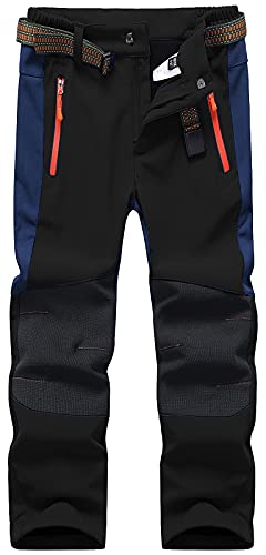 DAFENP Kinder Softshellhose Skihose Warm Gefüttert Thermohose Winter Wasserdicht Winddicht Schneehose Jungen Mädchen Wanderhose KZ0056-Black-122/128 von DAFENP