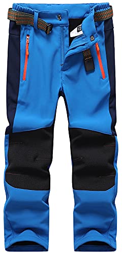 DAFENP Kinder Softshellhose Skihose Warm Gefüttert Thermohose Winter Wasserdicht Winddicht Schneehose Jungen Mädchen Wanderhose KZ0056-Blue-128/134 von DAFENP