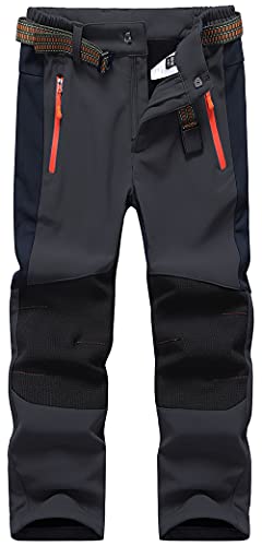 DAFENP Kinder Softshellhose Skihose Warm Gefüttert Thermohose Winter Wasserdicht Winddicht Schneehose Jungen Mädchen Wanderhose KZ0056-DarkGrey-110/116 von DAFENP
