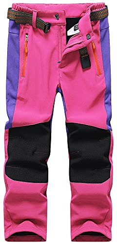 DAFENP Kinder Softshellhose Skihose Warm Gefüttert Thermohose Winter Wasserdicht Winddicht Schneehose Jungen Mädchen Wanderhose KZ0056-Pink-128/134 von DAFENP