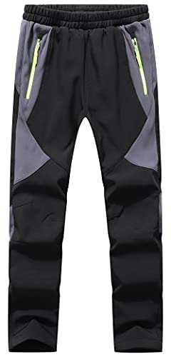 DAFENP Kinder Softshellhose Skihose Warm Gefüttert Thermohose Winter Wasserdicht Winddicht Schneehose Jungen Mädchen Wanderhose KZ2001-Black-S von DAFENP