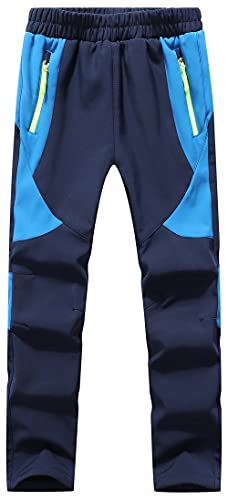 DAFENP Kinder Softshellhose Skihose Warm Gefüttert Thermohose Winter Wasserdicht Winddicht Schneehose Jungen Mädchen Wanderhose KZ2001-Navy Blue-XL von DAFENP