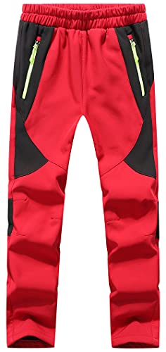 DAFENP Kinder Softshellhose Skihose Warm Gefüttert Thermohose Winter Wasserdicht Winddicht Schneehose Jungen Mädchen Wanderhose KZ2001-Red1-L von DAFENP