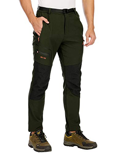 DAFENP Herren Wanderhose Skihose Wasserdicht Softshellhose Winddicht Winter Outdoorhose Snowboardhose Warm Gefüttert Trekkinghose KZ1635M-ArmyGreen-L von DAFENP