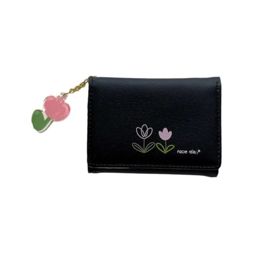 DAGESVGI Schlanke Geldbörse für Damen, Tulpen-Karten-Geldbörse, RIFD-Tasche, Kreditkarte mit Geldbörse, Ledertasche, Schlüsselanhänger, Schwarz , Größe von DAGESVGI