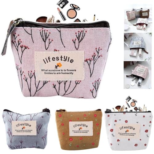 Frische, fragmentierte Blumen-Null-Geldbörse, pastoraler Stil, Mini-Cartoon-Canvas-Tasche, Reißverschluss, Kosmetiktasche, Schlüssel-Tragetasche, 4color, Free Size von DAGESVGI