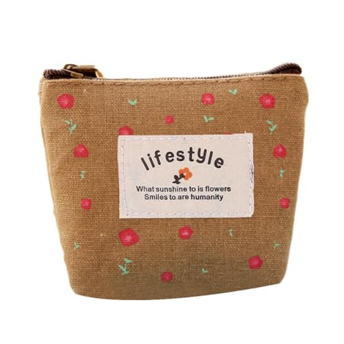 Frische, fragmentierte Blumen-Null-Geldbörse, pastoraler Stil, Mini-Cartoon-Canvas-Tasche, Reißverschluss, Kosmetiktasche, Schlüssel-Tragetasche, coffee, Free Size von DAGESVGI