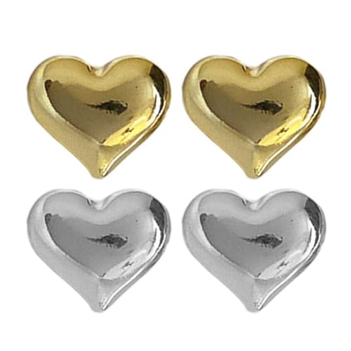 Goldene Herz-Ohrringe für Frauen, klobige Herzohrring-Ohrstecker, Liebesherzform, niedlich für Frauen, Ohrstecker, Herzohrringe, 2 pairs von DAGESVGI