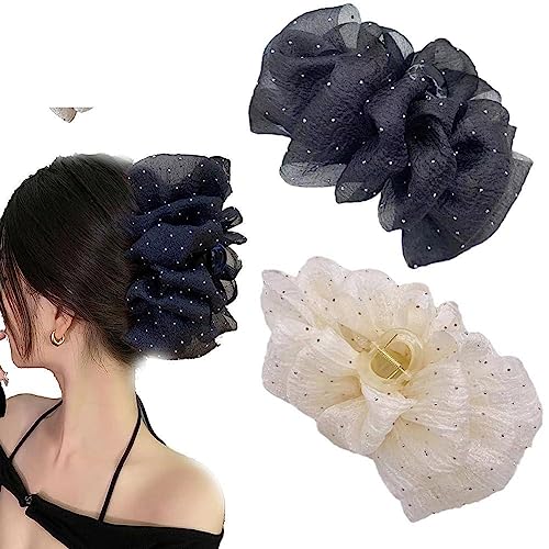 Sommer Süße Mesh Tüll Große Bogen Haar Klaue Clips Für Frauen Elegante Pferdeschwanz Zubehör Bowknot Clip Kopfschmuck von DAGESVGI