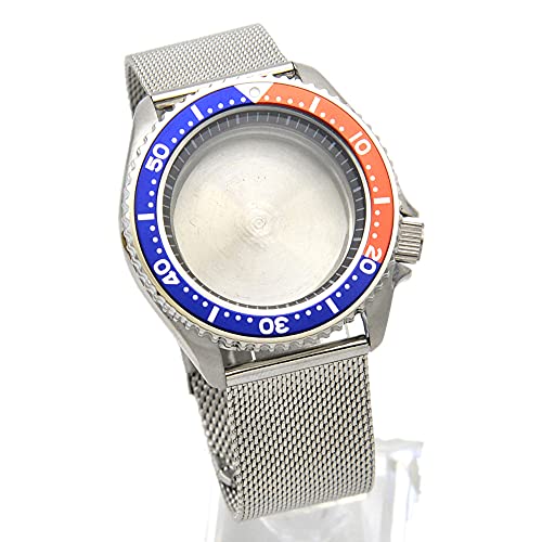 DAGIJIRD 42 mm Metall-Uhrenarmband, Gürtelblende, Uhrengehäuse-Set, Ersatz für japanisches NH35 NH36 Uhrwerk, BLUE+ORANGE, Armband von DAGIJIRD
