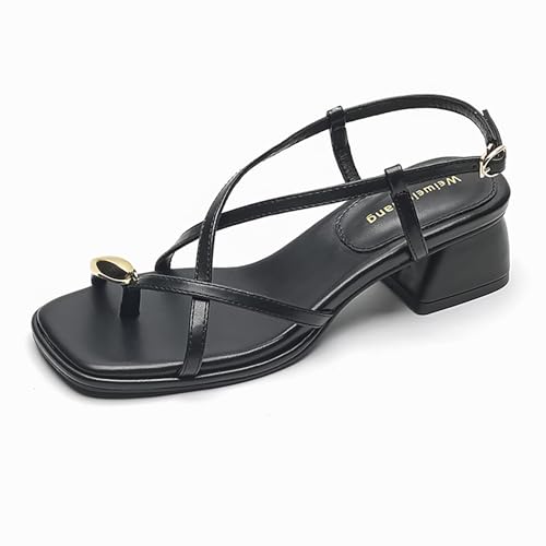 Minimalistische High-Heel-Sandalen Im Retro-Stil Für Oberbekleidung, Sommer, Dicker Absatz, Feen-Stil, Zehensteg, Römische High Heels Für Damen, Große Größe von DAGIN