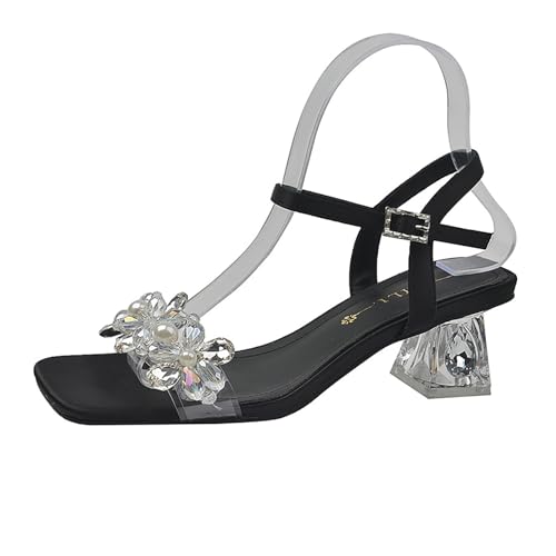 Transparente Strass-Sandalen Für Damen, High Heels, Kristall-Absätze, Riemchensandalen, Weitfüßige, Große Sandalen Für Damen von DAGIN