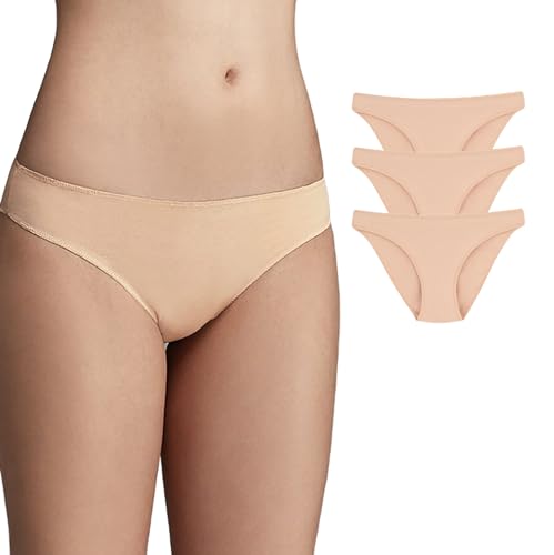 DAGi Damen-Unterwäsche aus Baumwolle, 3er Pack Basic-Slips, Damenunterwäsche Multipack, 95% Baumwolle, 5% Elasthan, Handwäsche, atmungsaktives verschiedenen Far | 40 - Beige von DAGi