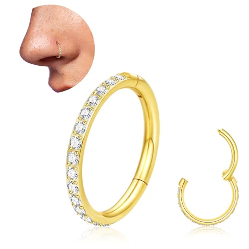 20G Nasenpiercing Titan Ring Gold Silber Nasenring Dünn Hypoallergen Medizinische Nasenpiercing Chirurgenstahl Helix Piercing Nase Ringe Zirkonia Schmuck für Damen Herren (Gold-20g, 8mm) von DAI JY