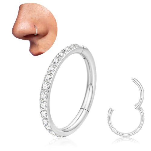 20G Nasenpiercing Titan Ring Gold Silber Nasenring Dünn Hypoallergen Medizinische Nasenpiercing Chirurgenstahl Helix Piercing Nase Ringe Zirkonia Schmuck für Damen Herren(Silber-20G,10mm) von DAI JY