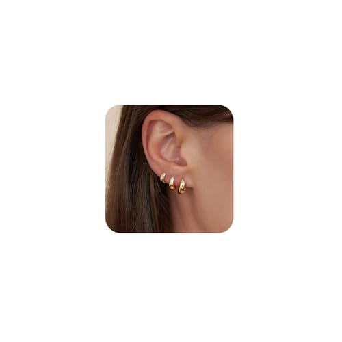 3 Paar Klobige Ohrringe Gold Silber Creolen Set Hypoallergen Medizinische Chirurgenstahl Goldene Ohrringe Damen Helix Piercings Ohr Knorpel Huggie Leichte Modeschmuck für Mädchen 8 mm(Gold) von DAI JY