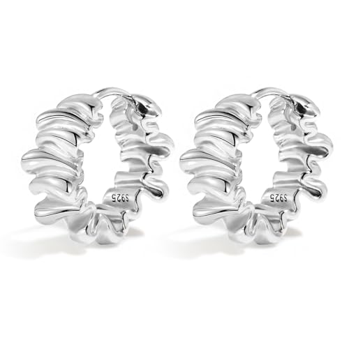 Klobige Creolen 14 Karat Vergoldete Creolen für Frauen Trendige dicke Huggie Ohrringe Hypoallergen Zierlicher Falten Vintage Schmuck (Silver) von DAI JY