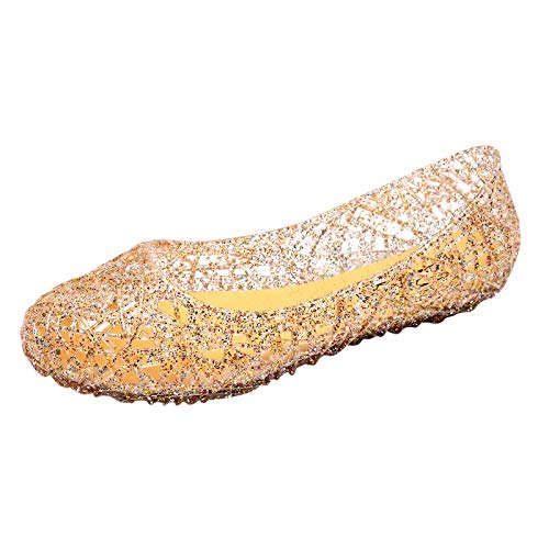 DAIFINEY Damen Geschlossene Ballerinas Hohlvogelnest Gelee Kristall Halbschuhe Elegante Bequeme Loafers Slipper Freizeitschuh(2-Gold/Gold,38) von DAIFINEY