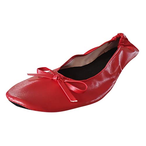 DAIFINEY Damen Geschlossene Ballerinas Tanz Schuhe Halbschuhe Elegante Bequeme Loafers Slipper Freizeitschuh(1-Rot/Red,45) von DAIFINEY