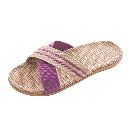 DAIFINEY Damen Hausschuhe Herren Unisex Flachs Bequem Pantoffeln Kuschelige Home Indoor Outdoor Slippers Freizeit rutschfeste(2-Violett/Purple,37) von DAIFINEY