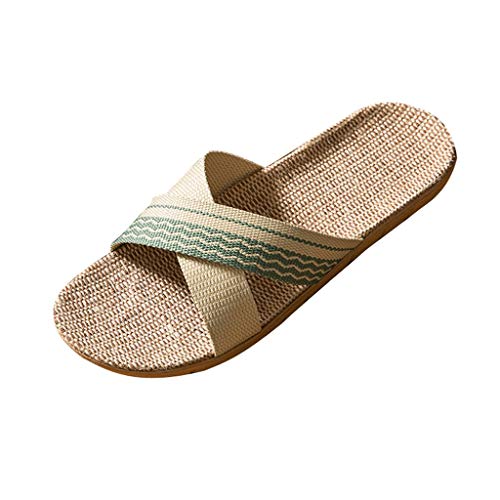 DAIFINEY Damen Hausschuhe Herren Unisex Flachs Bequem Pantoffeln Kuschelige Home Indoor Outdoor Slippers Freizeit rutschfeste(6-Grün/Green,37) von DAIFINEY