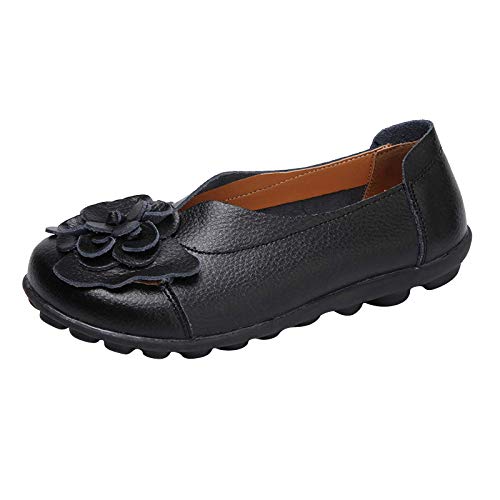 DAIFINEY Damen Mokassin Slipper Loafers Retro Blumen Comfort Schuhe Hüttenschuhe Schlupfschuh Slip on modisch Freizeitschuh Bequeme Flache(1-Schwarz/Black,37) von DAIFINEY