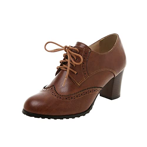 DAIFINEY Damen Stiefeletten Außenhandel Große Vintage Lederschuhe Modisch und bequem Runde Zehe Quadratische Ferse Dicke Schnürung Neopren Damen von DAIFINEY