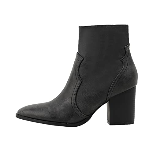 DAIFINEY Damen Stiefeletten Herbst und Winter Mode bequem und einfach quadratischer Absatz spitzer Zeh einfarbiger Reißverschluss Damen Schwarz Mit Blockabsatz von DAIFINEY