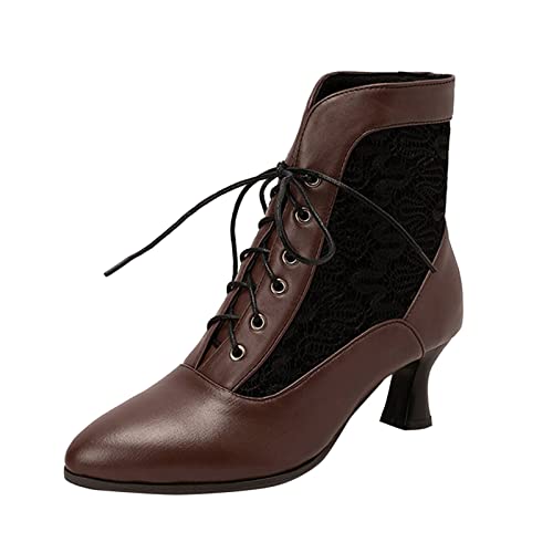 DAIFINEY Damen Stiefeletten Herbst und Winter Mode und Elegante Spitze Hohle Spitze Zehe Bequeme vordere Schnürung Damen Stiefeletten Flach von DAIFINEY