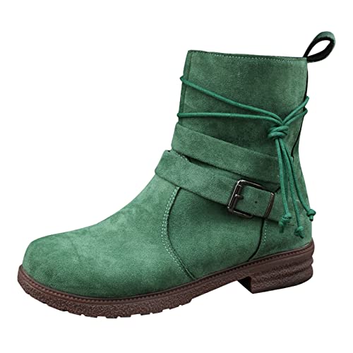 DAIFINEY Damen-Stiefeletten mit Schnallendekor zum Binden an der Seite aus Wildlederimitat-Stiefel Lässige einzelne Stiefel Damenschuhe Kurze Stiefel Jack Damen Hoch von DAIFINEY