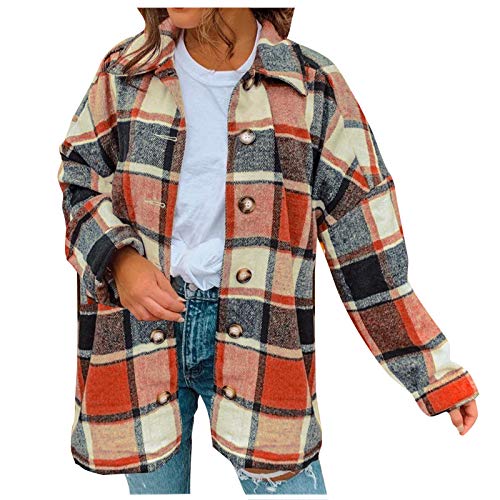 DAIFINEY Damen Strickjacke Cardigan Langarm Plaid Lange Mode Elegant Herbst Outwear Casual Jacke Tops(1-Orange/Orange,48) von DAIFINEY