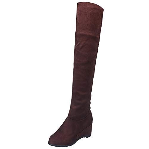 DAIFINEY Damenkleidung solide warm über das Knie Lange Stiefel High Boot Keils Schuhe Schuhe Damen Winterschuhe von DAIFINEY