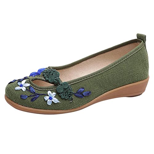 DAIFINEY Damenschuhe aus Baumwolle und Leinen im ethnischen Stil, bestickte Blumenschuhe, Stoffschuhe, Keilschuhe, Arbeitsschuhe S Damenschuhe Sommer von DAIFINEY