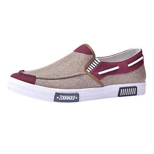 DAIFINEY Herren Mokassin Slipper Segelschuhe Canvas Sneaker Leichte Comfort Schuhe Slip On Loafer Weich Flache Hausschuhe Fahrschuhe Freizeitschuh Hüttenschuhe Bequem Schlupfschuh(1-Beige/Khaki,43) von DAIFINEY