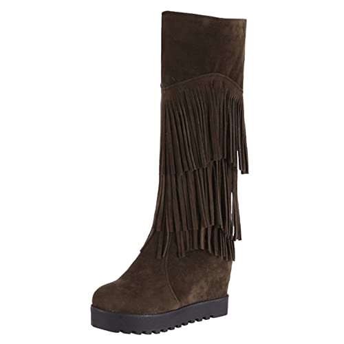 DAIFINEY Hohe Damen Damengröße große Stiefel Winterschuhe Quaste Freizeit Steigung Stiefel Absatz Herbst Thign Steigende Damenstiefel Keilabsatz 39 von DAIFINEY