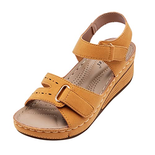 DAIFINEY Klettverschluss Keilsandalen für Frauen Frauen bequeme Keile Sandalen gelegentliche Schuhe Damenschuhe Sommerschuhe Gelb von DAIFINEY