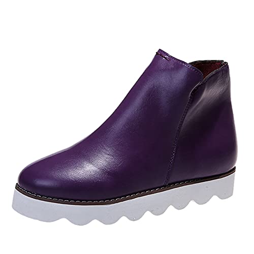 DAIFINEY Kurze Zehenschuhe Booties Flat Solid -Rutsch-Reißverschluss Runde Farbe Round Toe Damen Damenstiefel Winter Stiefeletten Damen Fell Boots Keilabsatz von DAIFINEY