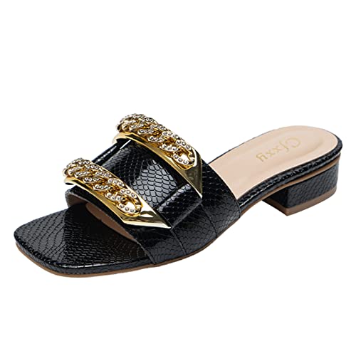 DAIFINEY Sommer Mode Dicke Ferse Lässige Metallkette Hausschuhe Outdoor Karree Plus Größe Strand Sandalen Schicke Frauen Schuhe Damen Sommer Schuhe von DAIFINEY