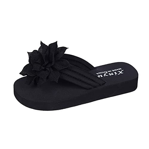 DAIFINEY Sommer einfarbig Blumen dekorative offene Zehen besohlte Flip Flops Damenschuhe Schwarz 42 von DAIFINEY