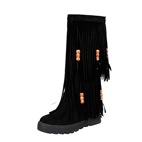 DAIFINEY Stiefel String Quaste Atmungsaktive Retro Reine Oberschenkelfarben Perlen Winter Damenschuhe Mode Damenstiefel wasserdichte Hose Mit Kinder von DAIFINEY