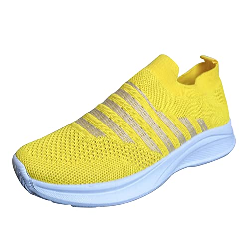 DAIFINEY Streifen-Sneaker für Damen Mesh-Laufschuhe Sportliche Tennis-Walking-Schuhe Fliegengewebte atmungsaktive Turnschuhe Sportschuhe Strick-Laufschuhe Silberne Schuhe Damen von DAIFINEY