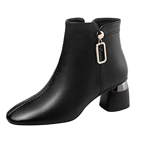 DAIFINEY Thermoschuhe Absätze Kurz Chunky Atmungsaktiv Retro Reißverschlussstiefel Hohe Damenstiefel Damen Stiefeletten von DAIFINEY